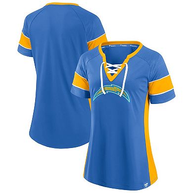 Women's Fanatics Branded Powder Blue/Gold Los Angeles Chargers Team Draft Me Lace-Up Raglan T-Shirt