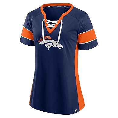Women's Fanatics Branded Navy/Orange Denver Broncos Team Draft Me Lace-Up Raglan T-Shirt