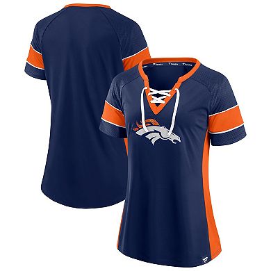 Women's Fanatics Branded Navy/Orange Denver Broncos Team Draft Me Lace-Up Raglan T-Shirt
