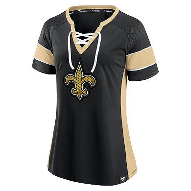 Women's Fanatics Black/Gold New Orleans Saints Team Draft Me Lace-Up Raglan T-Shirt