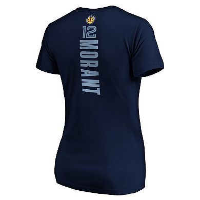 Women's Fanatics Branded Ja Morant Navy Memphis Grizzlies Playmaker Logo Name & Number V-Neck T-Shirt
