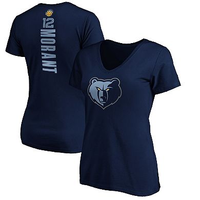 Women's Fanatics Branded Ja Morant Navy Memphis Grizzlies Playmaker Logo Name & Number V-Neck T-Shirt
