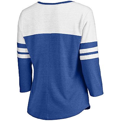 Women's Fanatics Branded Heathered Royal/White Chicago Cubs Official Wordmark 3/4 Sleeve V-Neck T-Shirt