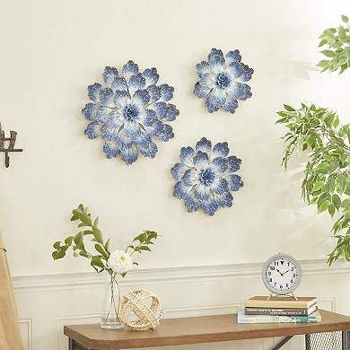Stella & Eve Blue Metal Floral Wall Decor 3-Piece Set