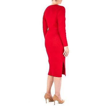 Women's Nina Leonard V-Neck Sheath Sweater Dress