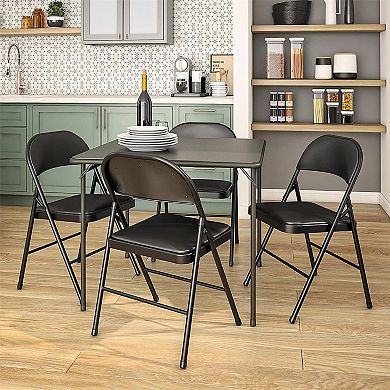 Plastic Development Group Indoor Metal Padded Vinyl Folding Chair, Black (4Pack)