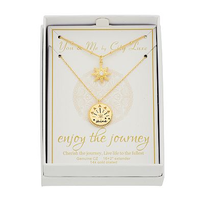 City Luxe 14k Gold-Plated Cubic Zirconia Starburst & "Shine" Duo Pendant Necklaces Set 