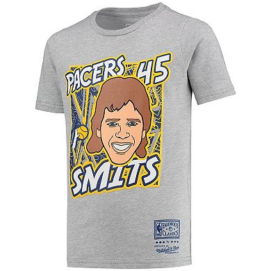 Youth Mitchell & Ness Rik Smits Gray Indiana Pacers Hardwood Classics King of the Court Player T-Shirt