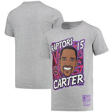 Youth Mitchell & Ness Vince Carter Gray Toronto Raptors Hardwood Classics King of the Court Player T-Shirt