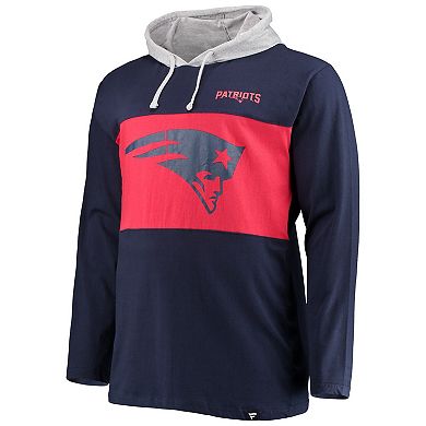 Men's Fanatics Branded Navy New England Patriots Big & Tall Logo Hoodie Long Sleeve T-Shirt