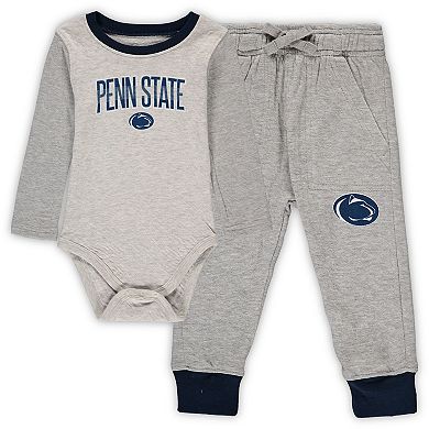 Infant Wes & Willy Heathered Gray/Navy Penn State Nittany Lions Jie Jie Long Sleeve Bodysuit & Pants Set