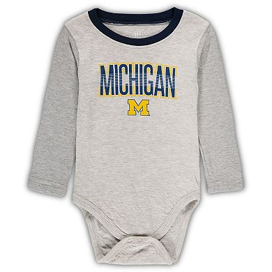 Infant Wes & Willy Heathered Gray/Navy Michigan Wolverines Jie Jie Long Sleeve Bodysuit & Pants Set