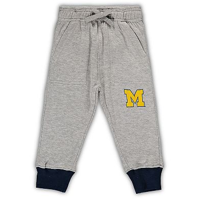 Infant Wes & Willy Heathered Gray/Navy Michigan Wolverines Jie Jie Long Sleeve Bodysuit & Pants Set