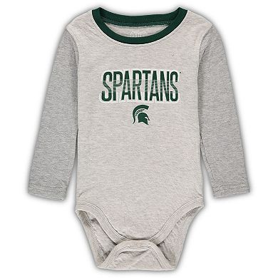 Infant Wes & Willy Heathered Gray/Green Michigan State Spartans Jie Jie Long Sleeve Bodysuit & Pants Set