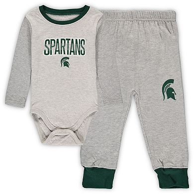 Infant Wes & Willy Heathered Gray/Green Michigan State Spartans Jie Jie Long Sleeve Bodysuit & Pants Set