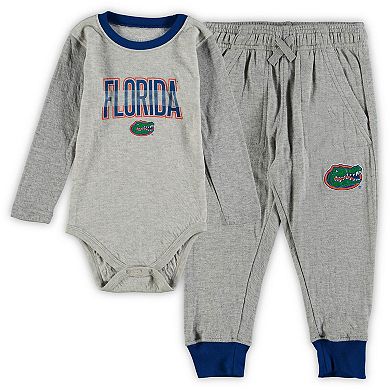 Infant Wes & Willy Heathered Gray/Royal Florida Gators Jie Jie Long Sleeve Bodysuit & Pants Set