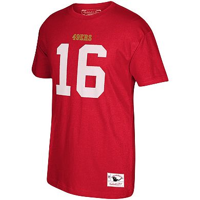 Men's Mitchell & Ness Joe Montana Scarlet San Francisco 49ers Retired Player Logo Name & Number T-Shirt