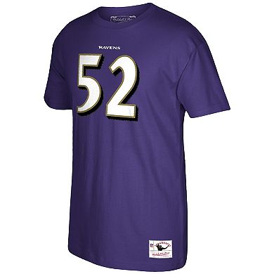 Men's Mitchell & Ness Ray Lewis Purple Baltimore Ravens Retired Player Logo Name & Number T-Shirt