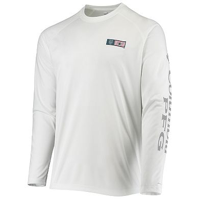 Men's Columbia White New York Mets Americana Terminal Tackle Omni-Shade Raglan Long Sleeve T-Shirt