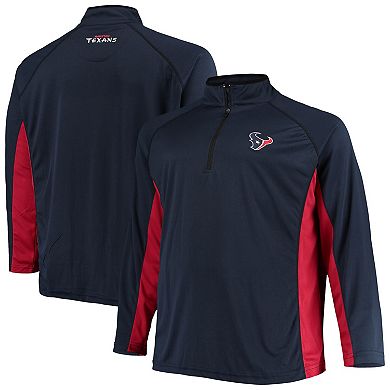 Men's Fanatics Branded Navy/Red Houston Texans Big & Tall Polyester Quarter-Zip Raglan Jacket