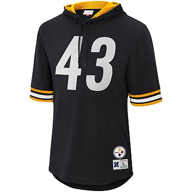 Men's Mitchell & Ness Troy Polamalu Black Pittsburgh Steelers Retired Player Mesh Name & Number Hoodie T-Shirt
