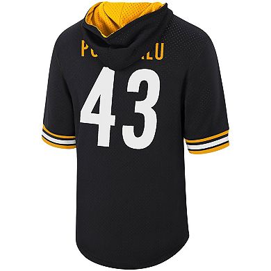 Men's Mitchell & Ness Troy Polamalu Black Pittsburgh Steelers Retired Player Mesh Name & Number Hoodie T-Shirt