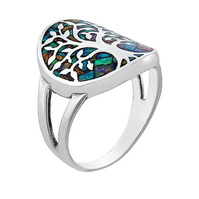 Athra NJ Inc Sterling Silver Simulated Opal Mosaic Tree of Life Ring