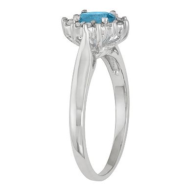 Sterling Silver Blue & White Topaz Halo Ring