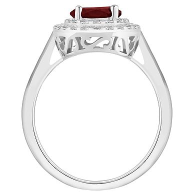 Celebration Gems Sterling Silver Round-Cut Garnet & White Topaz Double Halo Ring