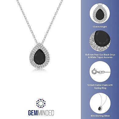 Gemminded Sterling Silver Black Onyx Pearl Pendant Necklace