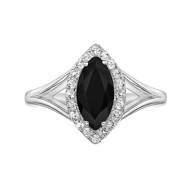 Gemminded Sterling Silver Black Onyx & White Topaz Marquise Ring
