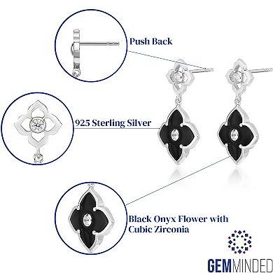 Gemminded Sterling Silver Black Onyx Clover Drop Earrings