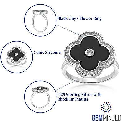 Gemminded Sterling Silver Black Onyx Clover Ring