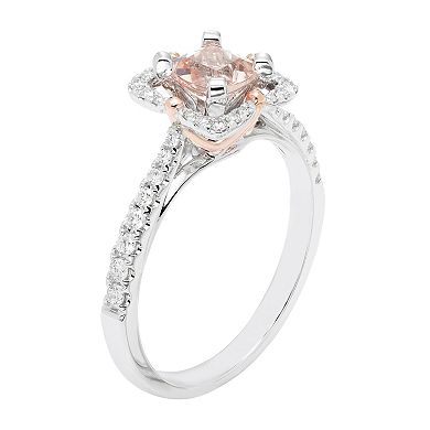 Boston Bay Diamonds 10k White & Rose Gold Cushion Morganite & 1/4 Carat T.W. Diamond Engagement Ring