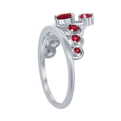 Sterling Silver Red Cubic Zirconia Crown Ring