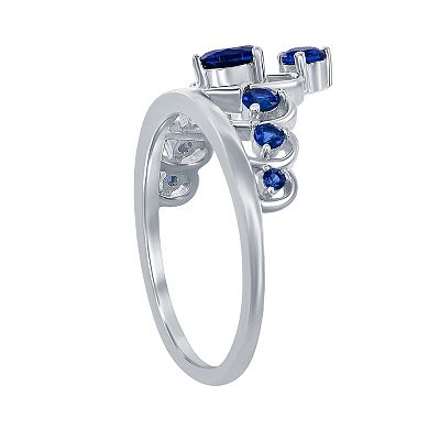 Sterling Silver Blue Cubic Zirconia Crown Ring