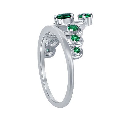 Sterling Silver Green Cubic Zirconia Crown Ring