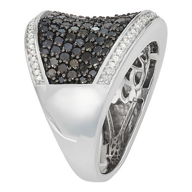 Jewelexcess Sterling Silver 2 Carat T.W. Black & White Diamond Concave Pave Ring