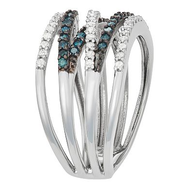 Jewelexcess Sterling Silver 1/2 Carat T.W. Blue & White Diamond Crossover Ring