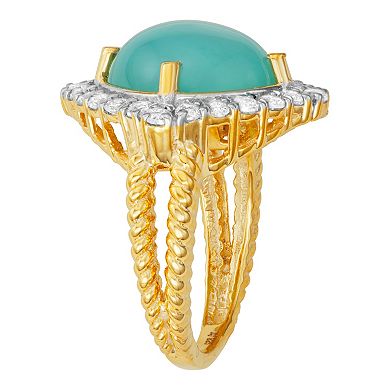 Jewelexcess 14k Gold Over Silver Chalcedony & White Topaz Halo Ring