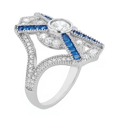 Sterling Silver Blue & Clear Cubic Zirconia Cocktail Ring