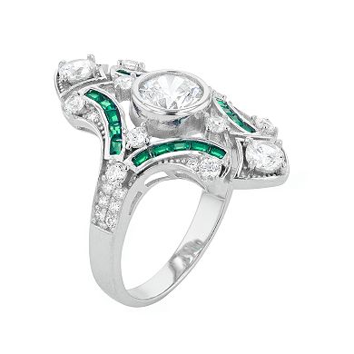 Sterling Silver Green & Clear Cubic Zirconia Cocktail Ring