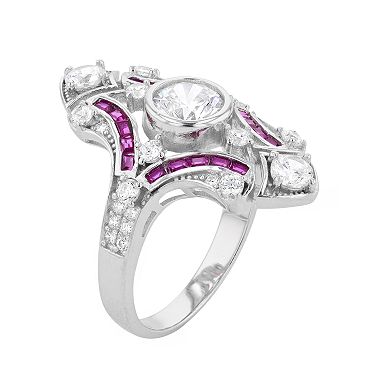 Sterling Silver Pink & Clear Cubic Zirconia Cocktail Ring