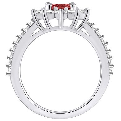 Alyson Layne 14k White Gold Garnet & 3/4 Carat T.W. Diamond Halo Ring