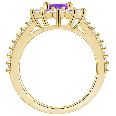 Alyson Layne 14k Gold Amethyst & 3/4 Carat T.W. Diamond Halo Ring