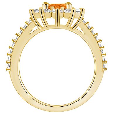 Alyson Layne 14k Gold Citine & 3/4 Carat T.W. Diamond Halo Ring
