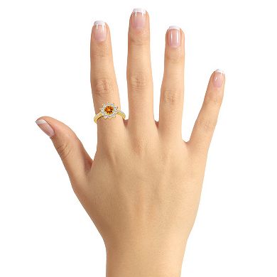 Alyson Layne 14k Gold Citine & 3/4 Carat T.W. Diamond Halo Ring