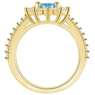 Alyson Layne 14k Gold Blue Topaz & 3/4 Carat T.W. Diamond Halo Ring