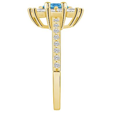 Alyson Layne 14k Gold Blue Topaz & 3/4 Carat T.W. Diamond Halo Ring