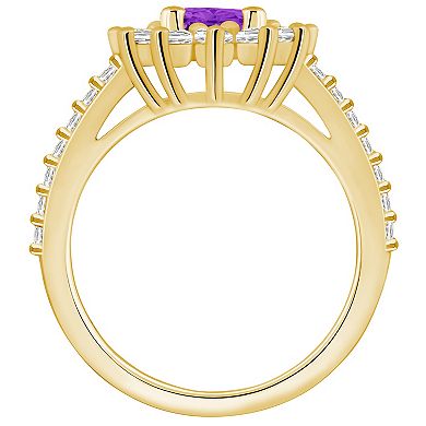 Alyson Layne 14k Gold Oval Cut Amethyst & 7/8 Carat T.W. Diamond Halo Ring
